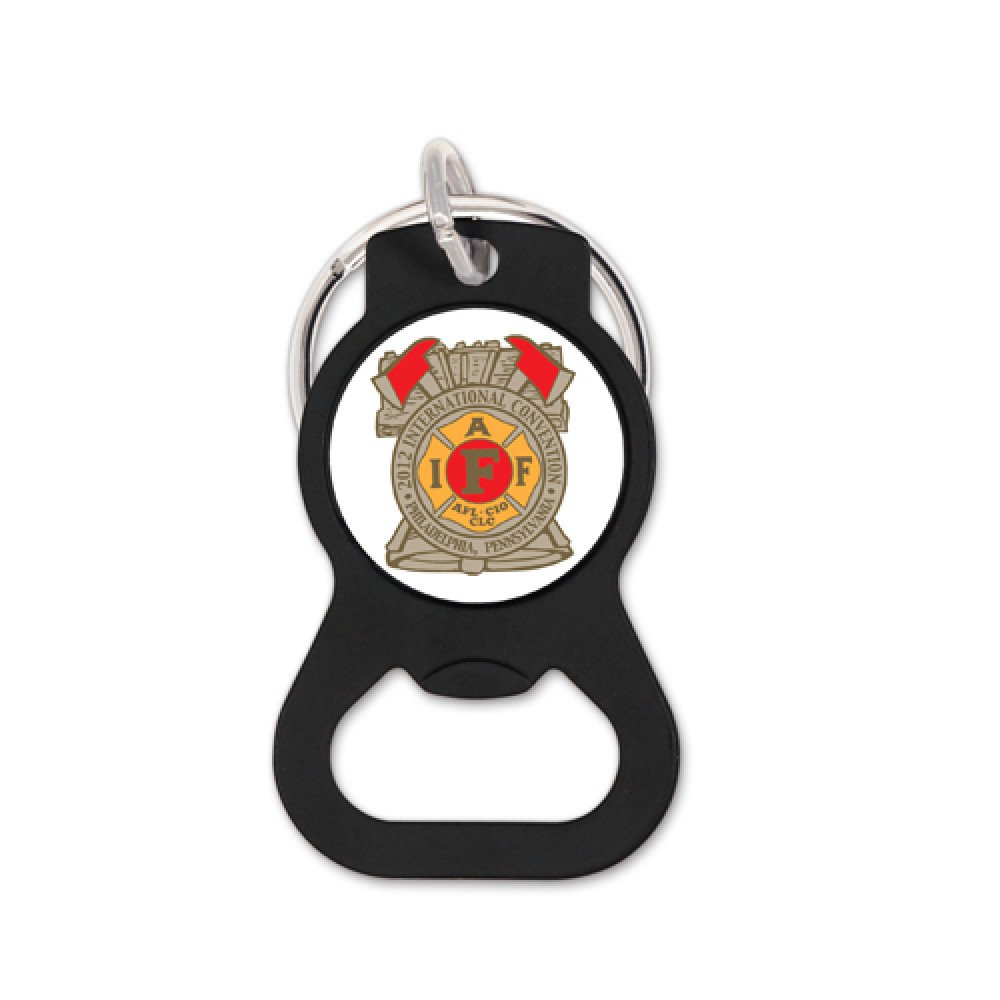 Black Round Bottle Opener Key Ring Logo Branded Black Round Bottle Opener Key Ring Logo Branded