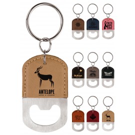Branded Oval Leatherette Bottle Opener Keychain Laser Engraved with Logo