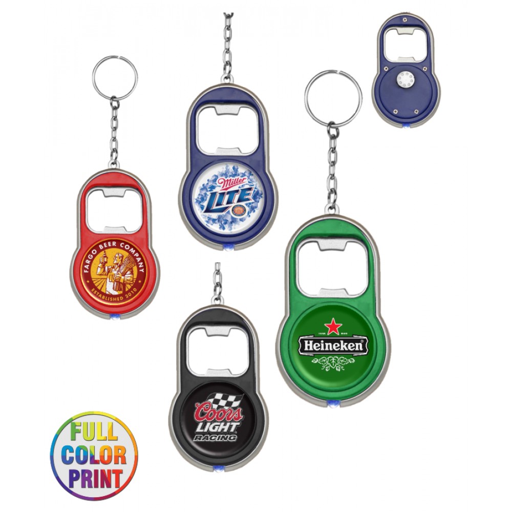 Beer Bottle Opener W/LED Light Keychain - Full Color Print Custom Printed
