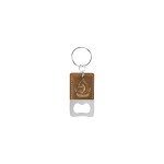 Rustic/Gold Rectangle Leatherette Bottle Opener Keychain with Logo
