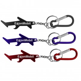Plane / Aircraft Shaped Aluminum Bottle Opener with Key Chain & Carabiner with Logo