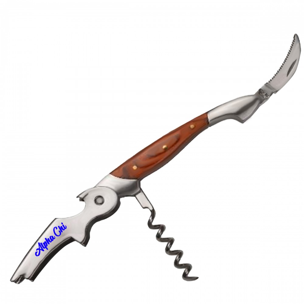 Crafted Wood Metal Wine Opener with Logo