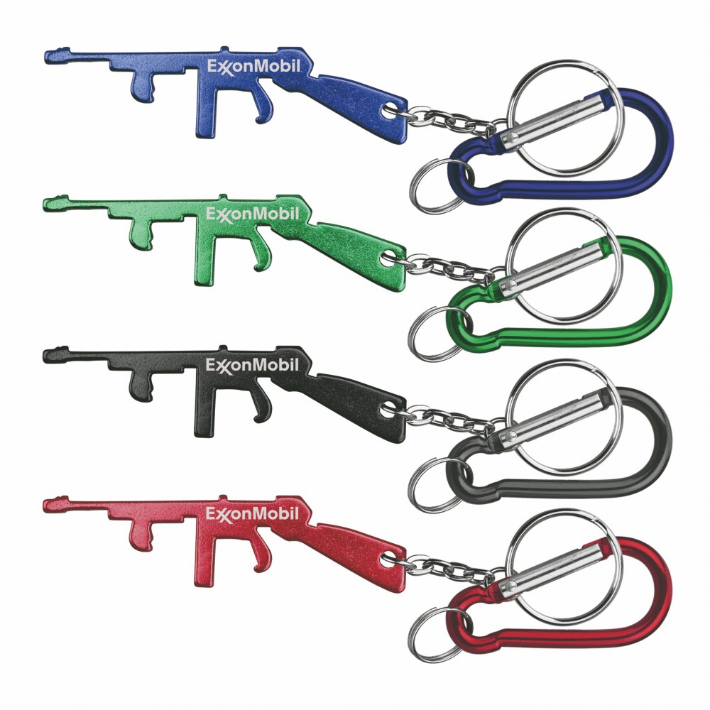 Rifle Shape Bottle Opener Key Chain & Carabiner with Logo