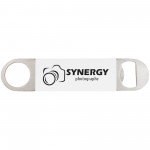 1 1/2" x 7" White/Black Bottle Opener with Silicone Grip Logo Branded