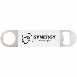 1 1/2" x 7" White/Black Bottle Opener with Silicone Grip Logo Branded