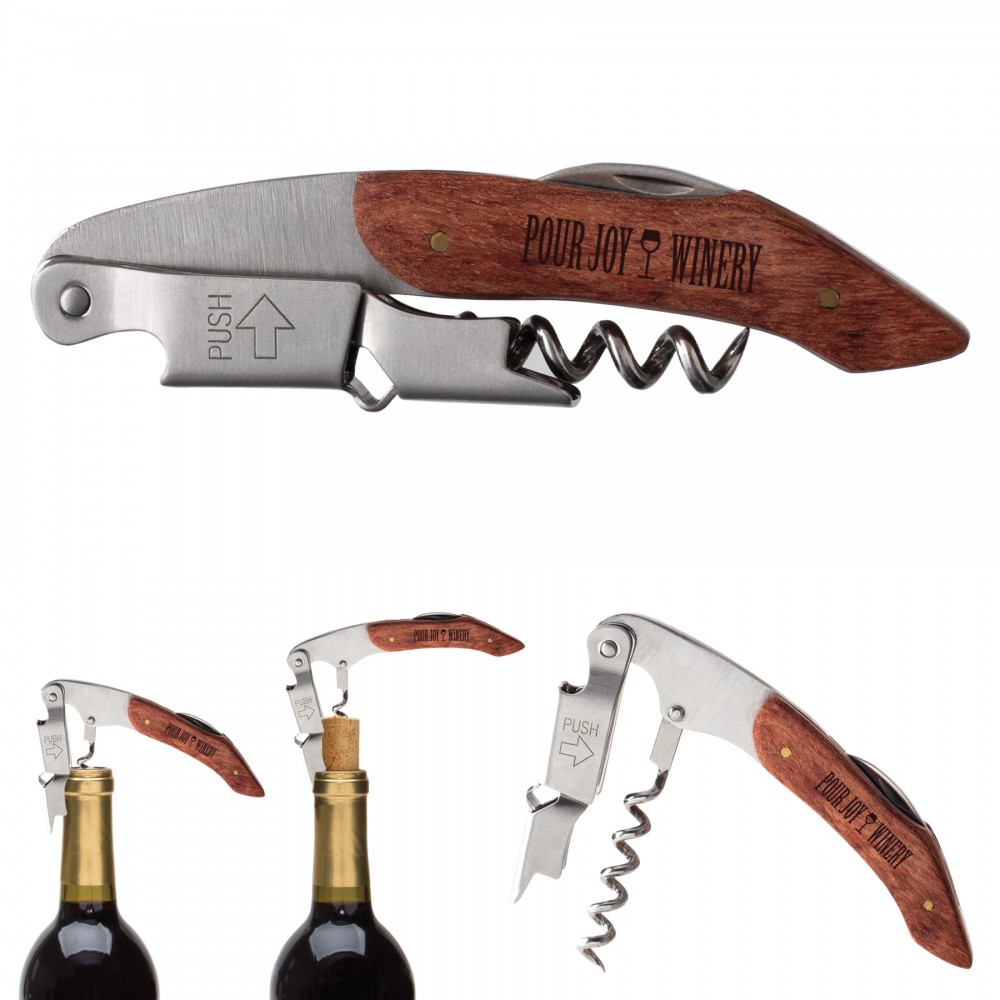 Rosewood Double Hinged Waiter's Corkscrew with Logo
