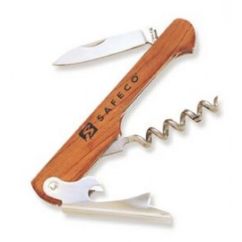 Wooden Handle Corkscrew & Bottle Opener W/ Knife (1"x4") with Logo