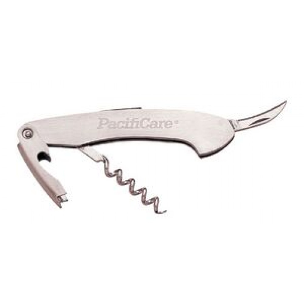 Stainless Steel Deluxe Corkscrew & Opener W/ Serrated Knife (1 1/8"x5") with Logo
