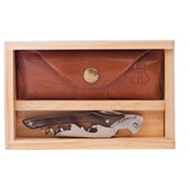 Promotional Castello Real Buffalo Horn Corkscrew Set w/Box & Leather Pouch