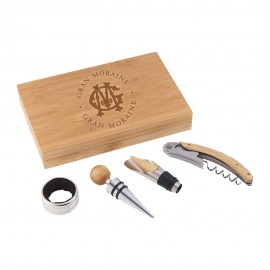 4-Piece Corkscrew Tool Set with Natural Wood Case with Logo