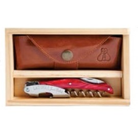 Laguiole Millesime Red Marble Corkscrew Set w/Box & Leather Pouch with Logo