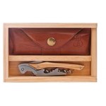 Promotional Castello Italian Olive Wood Corkscrew Set w/Wood Box & Leather Pouch