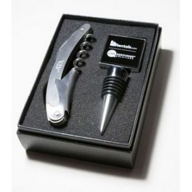 Stainless Steel Wine Bottle Opener and Metal Stopper Set with Logo