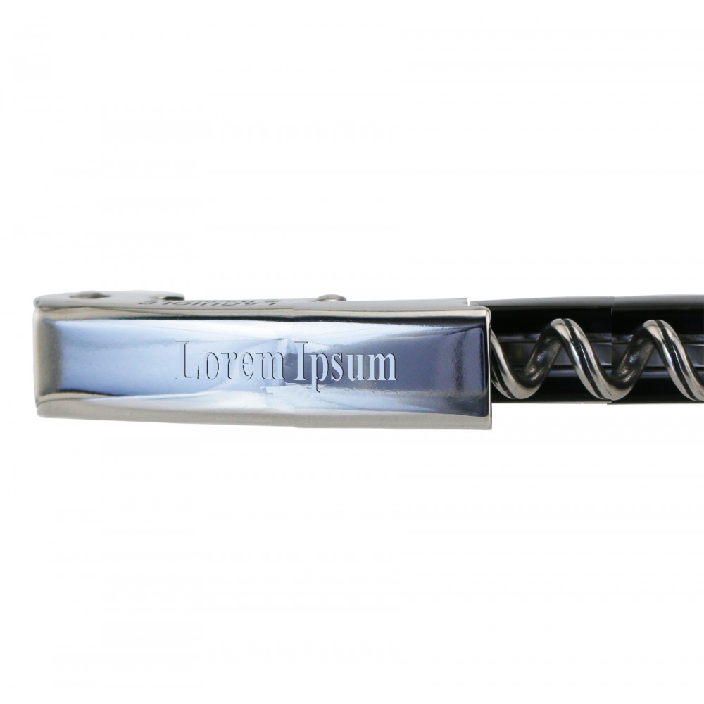 Laguiole Black Horn Corkscrew w/Slide Wood Box with Logo Laguiole Black Horn Corkscrew w/Slide Wood Box with Logo