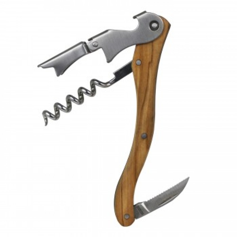 Olea Olivewood Handle Double Lever Corkscrew with Logo