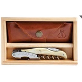 Custom Laguiole Millesime Blonde Horn Corkscrew Set w/Box & Leather Pouch