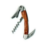 Straight Stainless Steel Corkscrew w/Brown Wood Inset with Logo