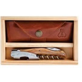 Laguiole Millesime Genuine Olive Wood Corkscrew Set w/Box & Leather Pouch with Logo