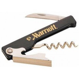 Corkscrew & Bottle Opener W/ Serrated Knife (1 1/2"x4 3/8") with Logo  Corkscrew & Bottle Opener W/ Serrated Knife (1 1/2"x4 3/8") with Logo