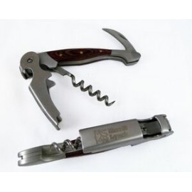 Deluxe Bartender Wood Handle Corkscrew & Bottle Opener w/ Serrated Knife with Logo
