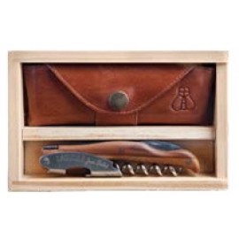 Personalized Laguiole Millesime Wood Effect Corkscrew Set w/Box & Leather Pouch