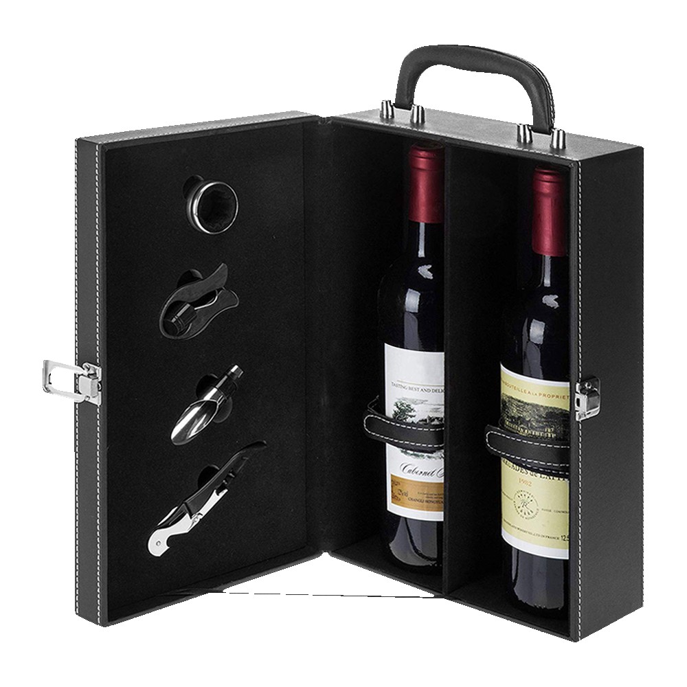 2-Bottle Wine Suitcase with 4-piece Corkscrew Tool Set with Logo 2-Bottle Wine Suitcase with 4-piece Corkscrew Tool Set with Logo