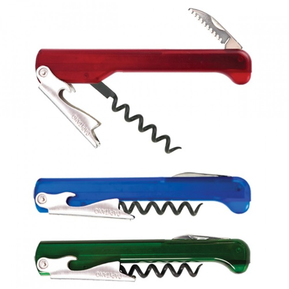 Logo Branded Capitano Waiter's Translucent Corkscrew w/Black Non-Stick Spiral