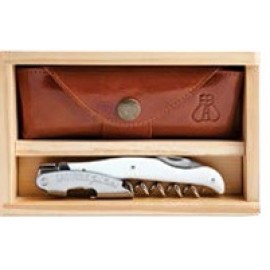 Personalized Laguiole Millesime White Horn Corkscrew Set w/Box & Leather Pouch