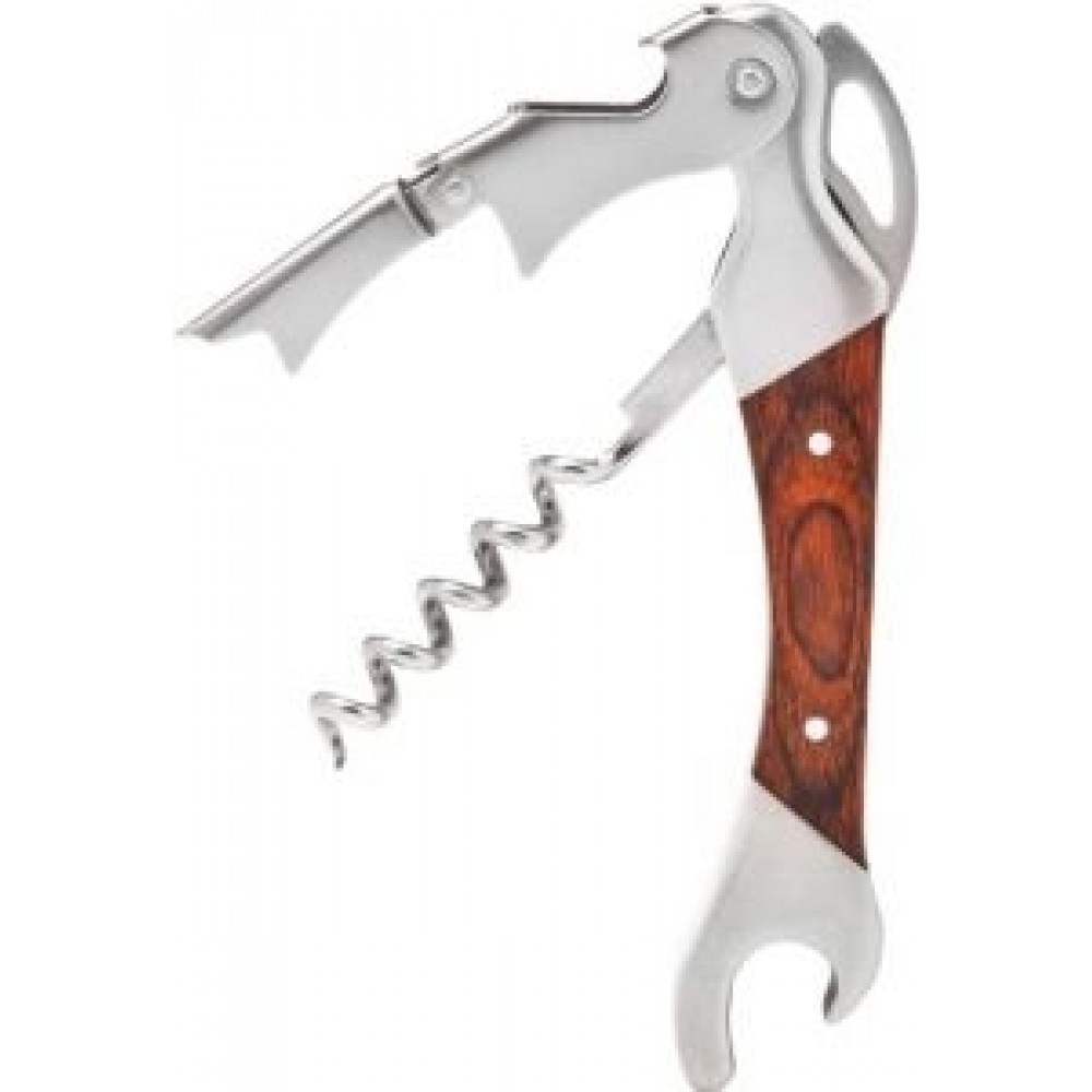 Logo Branded Barkeeper's Two-Lever Corkscrew w/Passion Wood Handle