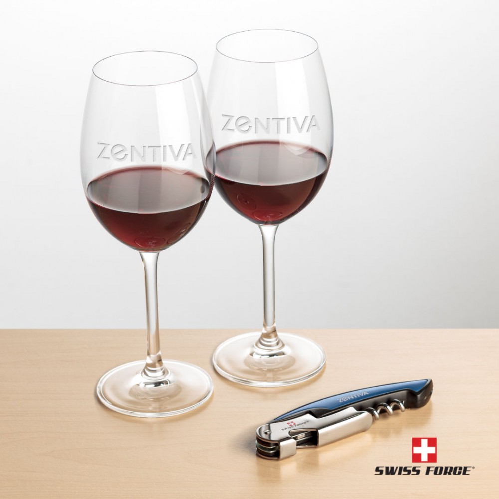Customized Swiss Force Opener & 2 Coleford Wine - Blue