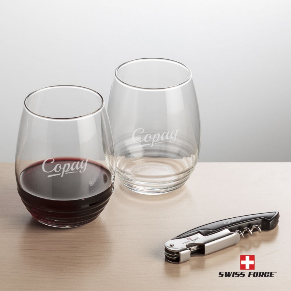 Swiss Force Opener & 2 RIEDEL Wine - Black with Logo