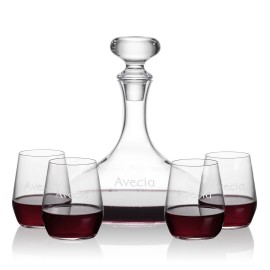 Stratford Decanter & 4 Germain Stemless Wine with Logo  Stratford Decanter & 4 Germain Stemless Wine with Logo