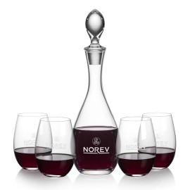 Malvern Decanter & 4 Laurent Stemless Wine with Logo  Malvern Decanter & 4 Laurent Stemless Wine with Logo