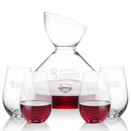 Woodbury Carafe & 4 Boston Stemless Wine with Logo