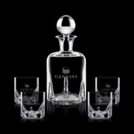 Hillcrest Decanter & 4 On-the-Rocks with Logo  Hillcrest Decanter & 4 On-the-Rocks with Logo