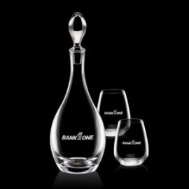 Malvern Decanter & 2 Brunswick Stemless Wine with Logo  Malvern Decanter & 2 Brunswick Stemless Wine with Logo