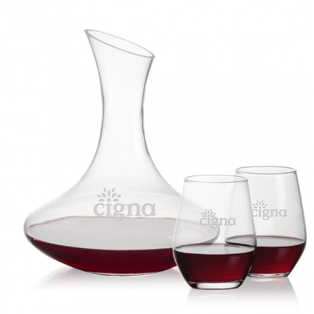Personalized Hampton Carafe & Mandelay Stemless Wine