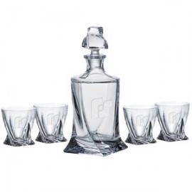 Quadro Decanter (28.75 oz.) with Four Matching (11.5 oz.) Quadro Rocks Glasses Set (5 Piece Set) with Logo  Quadro Decanter (28.75 oz.) with Four Matching (11.5 oz.) Quadro Rocks Glasses Set (5 Piece Set) with Logo