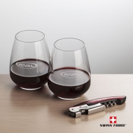 Logo Branded Swiss Force Opener & 2 Brunswick Wine - Red