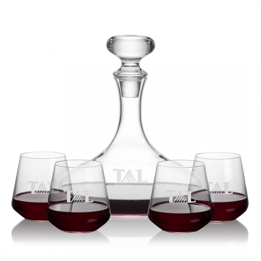 Stratford Decanter & 4 Cannes Stemless Wine with Logo