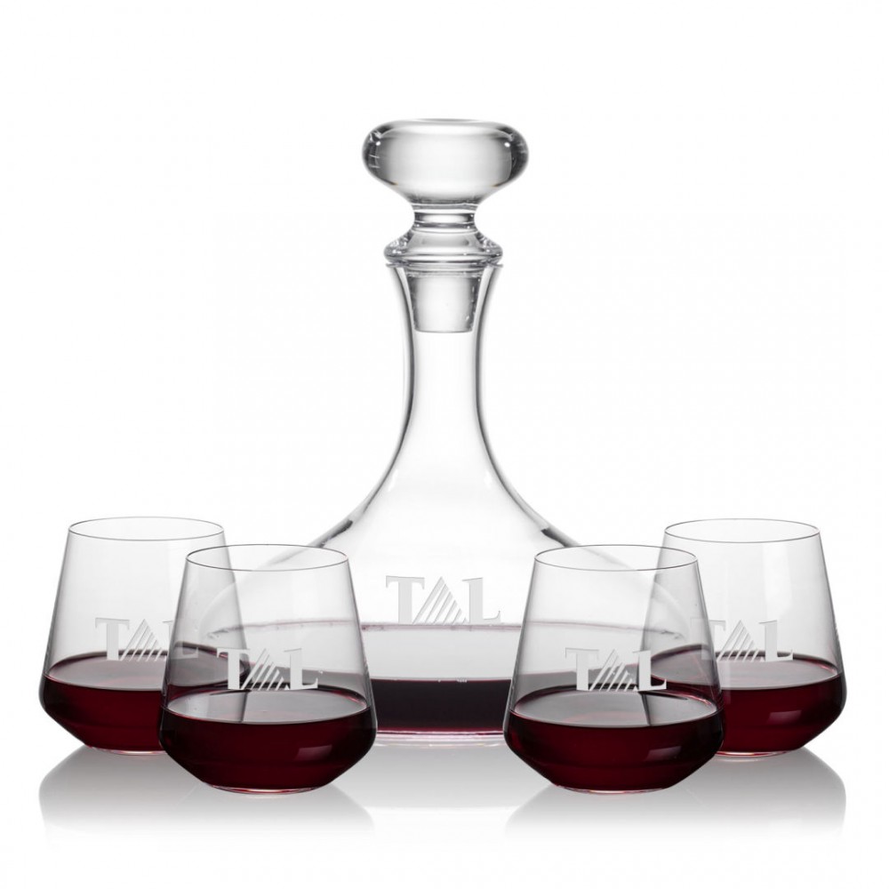 Stratford Decanter & 4 Cannes Stemless Wine with Logo Stratford Decanter & 4 Cannes Stemless Wine with Logo