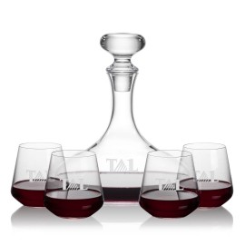 Stratford Decanter & 4 Cannes Stemless Wine with Logo