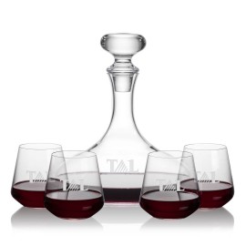 Stratford Decanter & 4 Cannes Stemless Wine with Logo  Stratford Decanter & 4 Cannes Stemless Wine with Logo