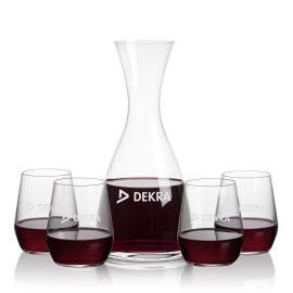 Barham Carafe & 4 Germain Stemless Wine with Logo