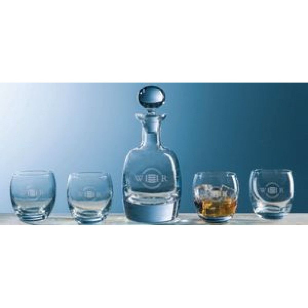 Logo Branded Barrel Decanter w/4 Glasses (5pc Set) Logo Branded Barrel Decanter w/4 Glasses (5pc Set)