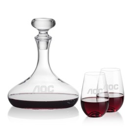 Stratford Decanter & 2 Boston Stemless Wine with Logo  Stratford Decanter & 2 Boston Stemless Wine with Logo