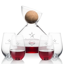 Promotional Woodbury Carafe w/Cork Stopper & 4 Boston Stemless Wine  Promotional Woodbury Carafe w/Cork Stopper & 4 Boston Stemless Wine