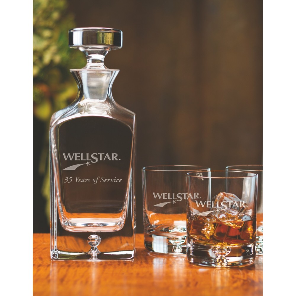 Logo Branded Deluxe Square Decanter (3pc Set) Logo Branded Deluxe Square Decanter (3pc Set)