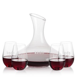 Innisfil Carafe & 4 Boston Stemless Wine with Logo  Innisfil Carafe & 4 Boston Stemless Wine with Logo
