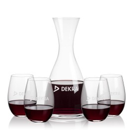 Barham Carafe & 4 Laurent Stemless Wine with Logo